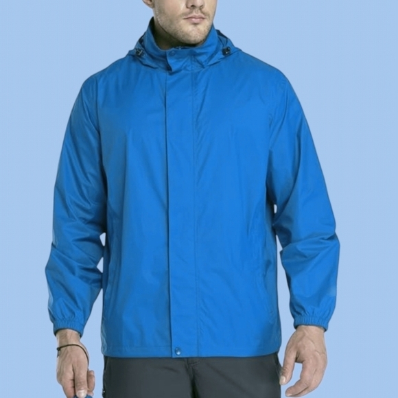 Iceburg Rain Jacket Mens Small Royal Blue Full Zip Vented Duck Bill Hood Pockets - Picture 1 of 12